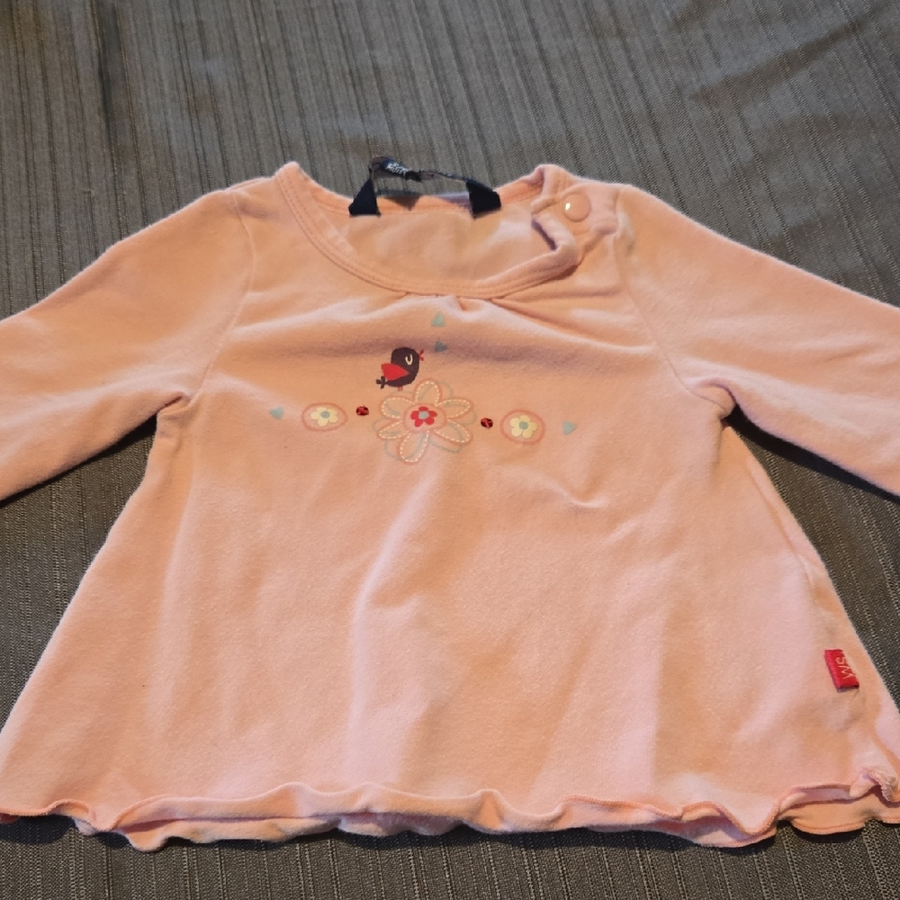 Pink Kids Shirt with Bird and Flower Design